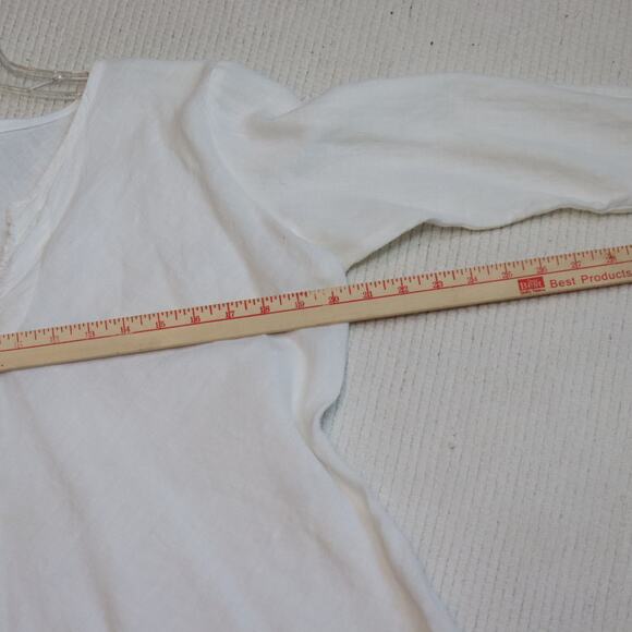 Subtle Tones Linen Tunic Top White Raw Hem Pullover S/M Made in USA - Picture 5 of 7